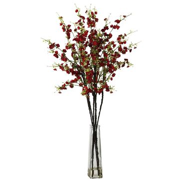 Nearly Natural Inc Cherry Blossom with Vase Silk Flower Arrangement in Red, , large