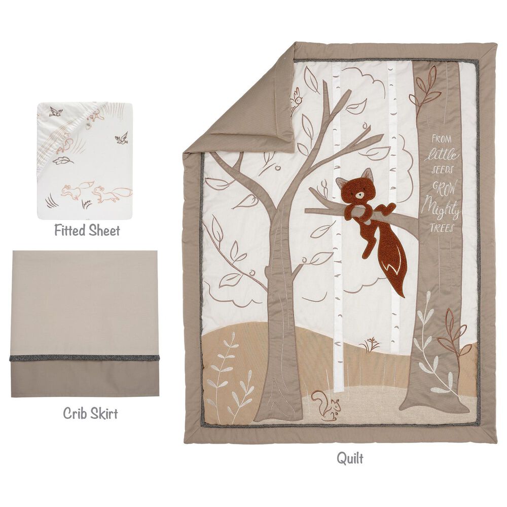 Lambs and Ivy Treetop Fox 3-Piece Crib Bedding Set in Rust, Black and White, , large