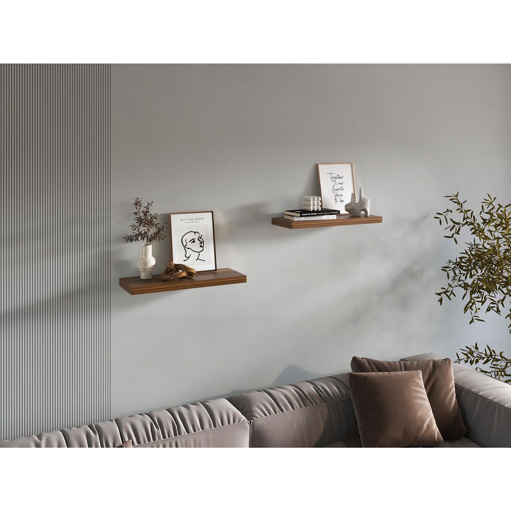 Hearth and Haven 32" Floating Wall Shelf in Walnut (Set of 2), , large