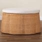 bali & pari Palm 32" Round Ottoman with Light Honey Rattan in White, , large