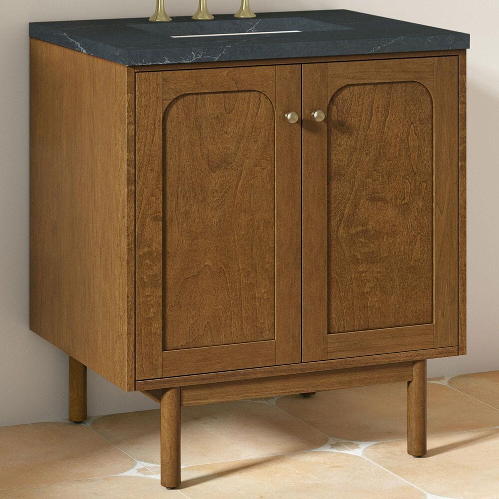 James Martin Laurent 30" Single Bathroom Vanity in Honey Oak with 3 cm Charcoal Soapstone Silestone Top and Rectangular Sink, , large