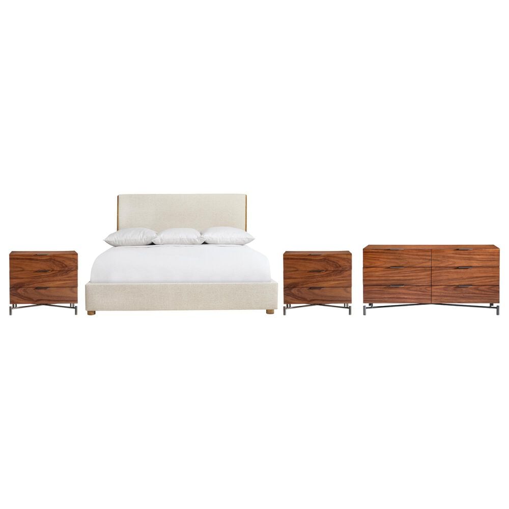 Bernhardt Brasea Queen Upholstered Panel Bed with Dresser and Two Nightstands in Lume, , large