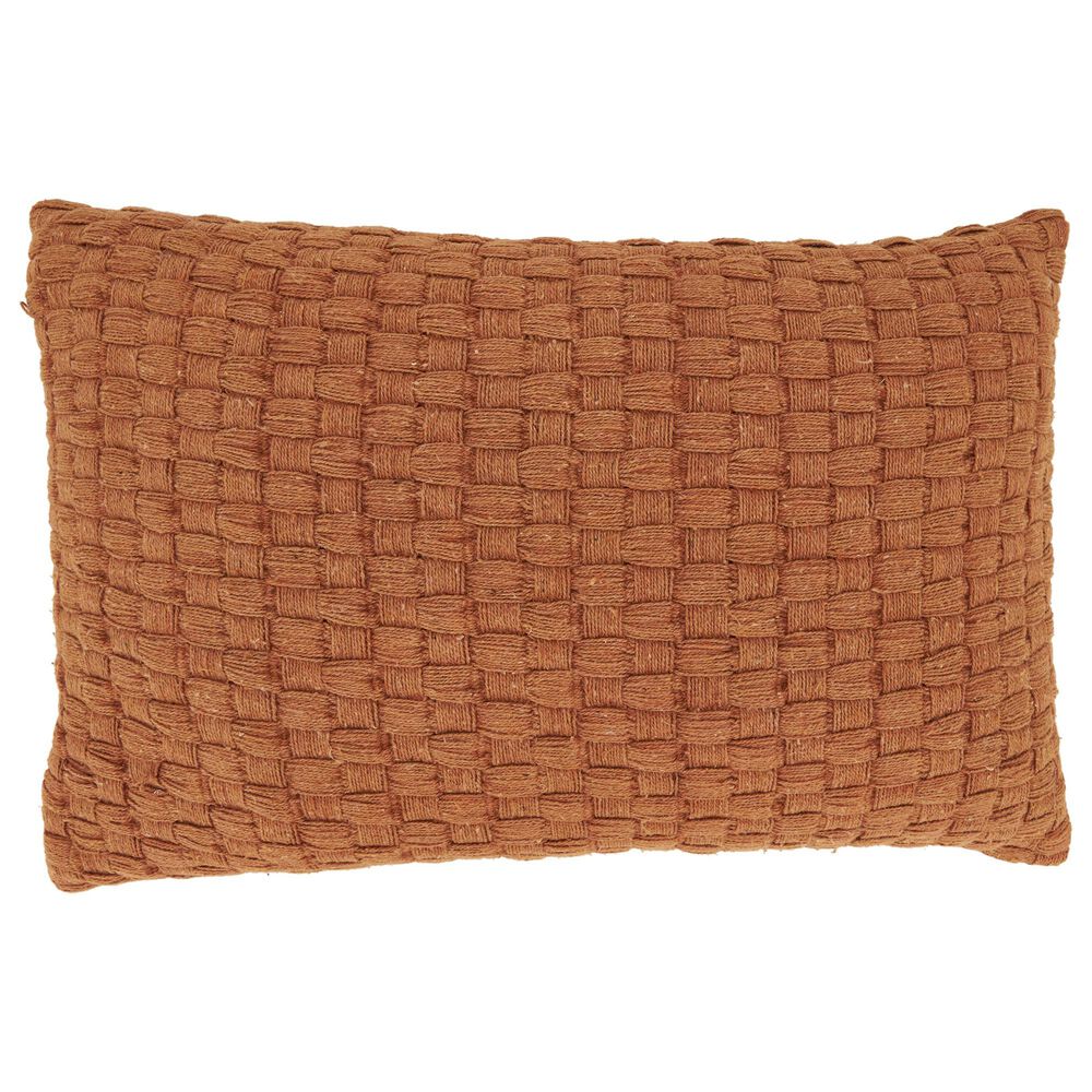Saro Waffle Weave 16" x 24" Throw Pillow in Rust, , large