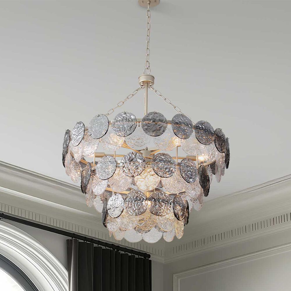 Golden Lighting Cascada 3-Tier 13-Light Pendant with Smoke Plated Glass Shade in Aegean Silver, , large