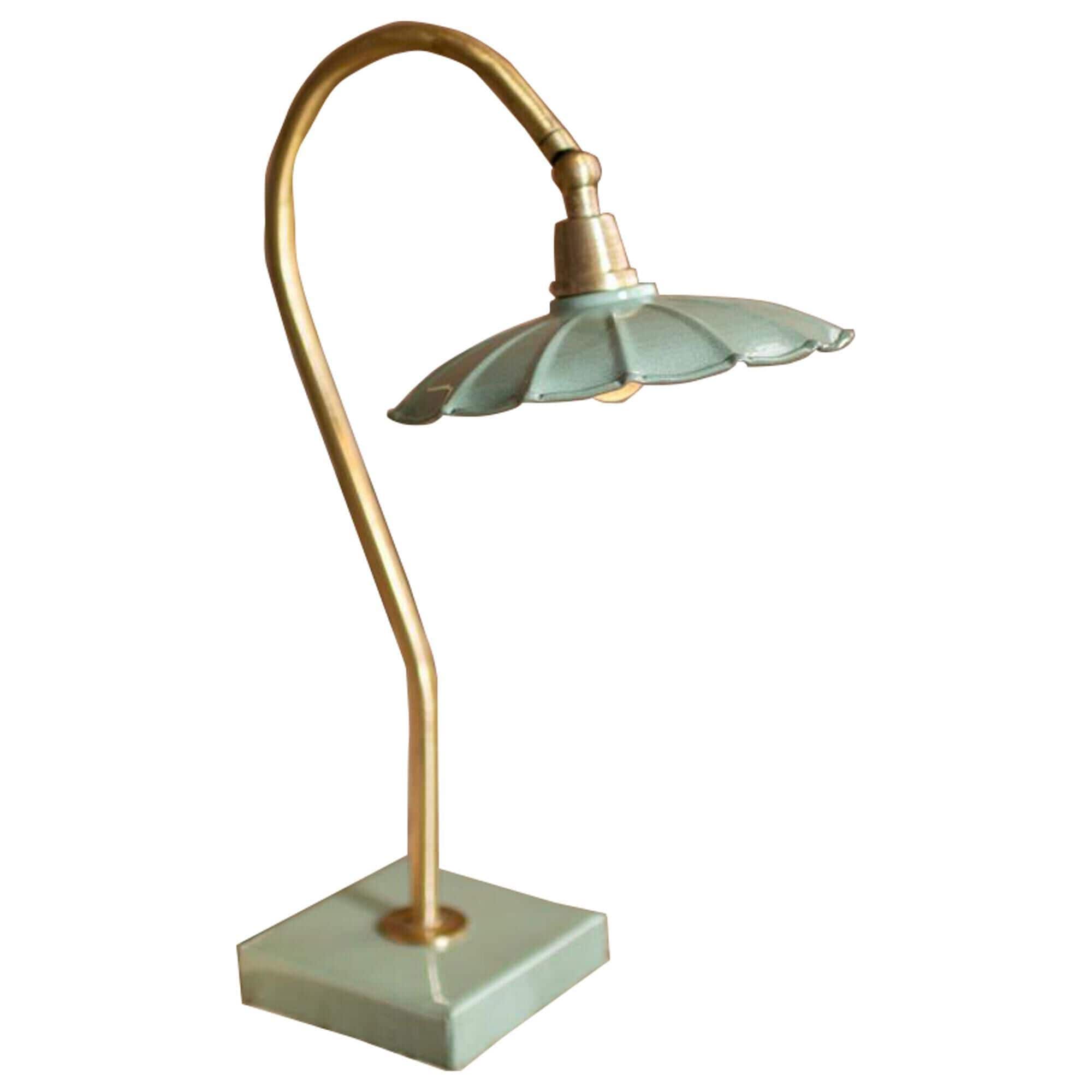 Kalalou Goose Neck Table Lamp in Antique Brass and Turquoise NFM