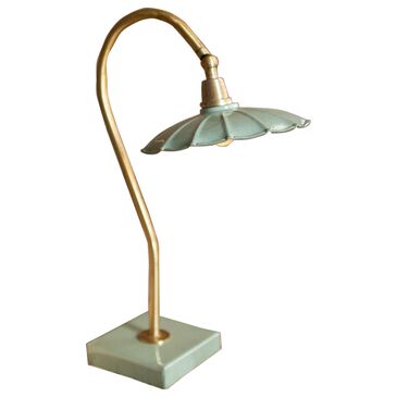 Kalalou Goose Neck Table Lamp in Antique Brass and Turquoise, , large