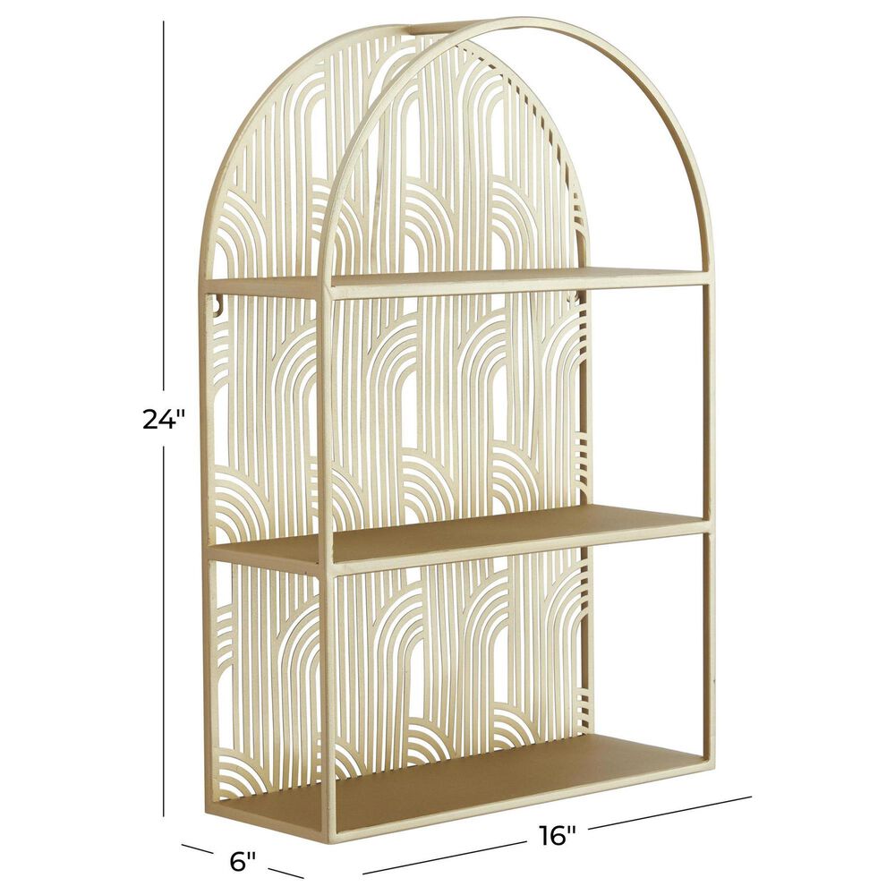 Maple and Jade 3-Level Rounded Room Wall Shelf with Arch Pattern in Gold, , large