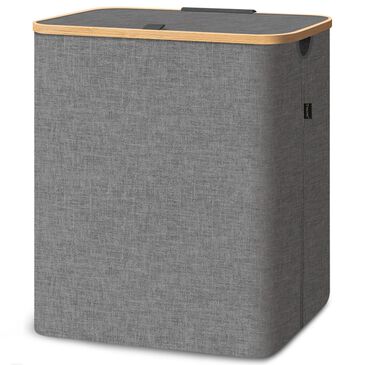 HOMLUX 36 Gallon Laundry Hamper with Lid in Grey, , large