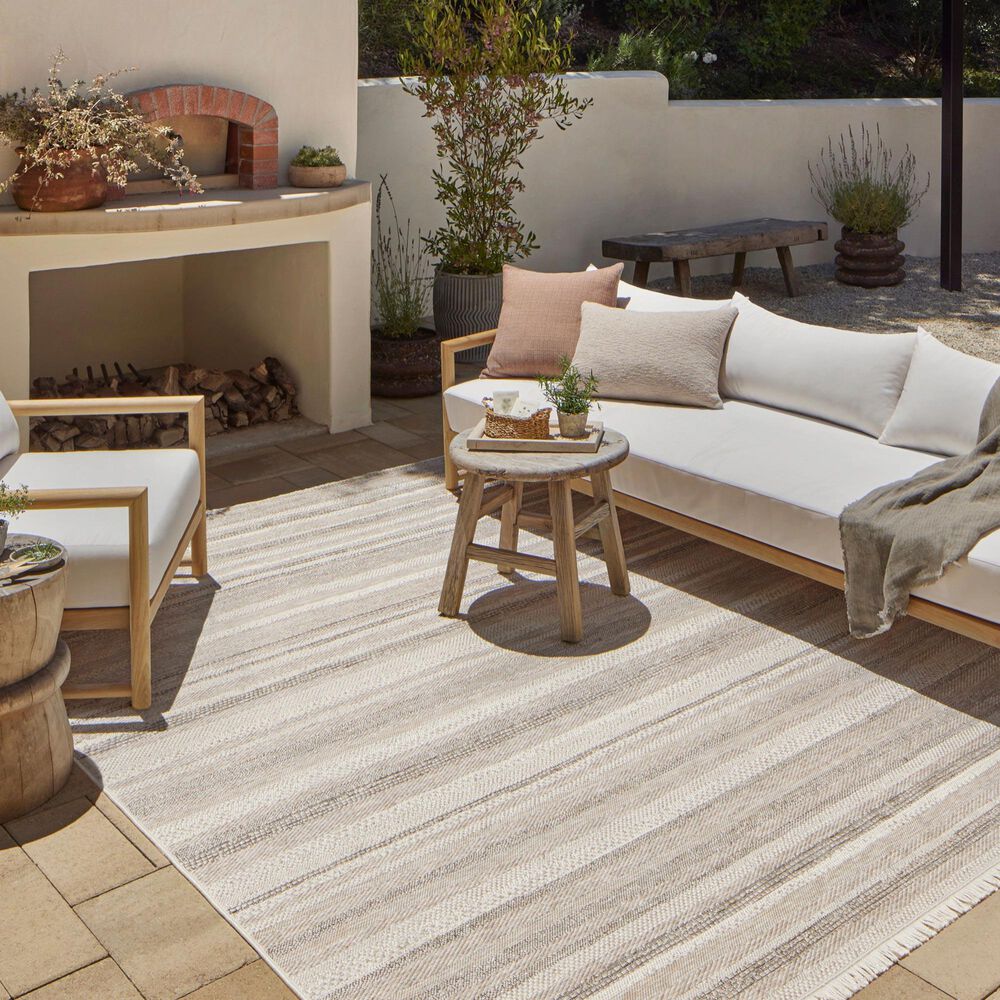 Amber Lewis x Loloi Malibu MAB-02 7&#39;8&quot; x 10&#39; Ivory and Dove Indoor/Outdoor Area Rug, , large