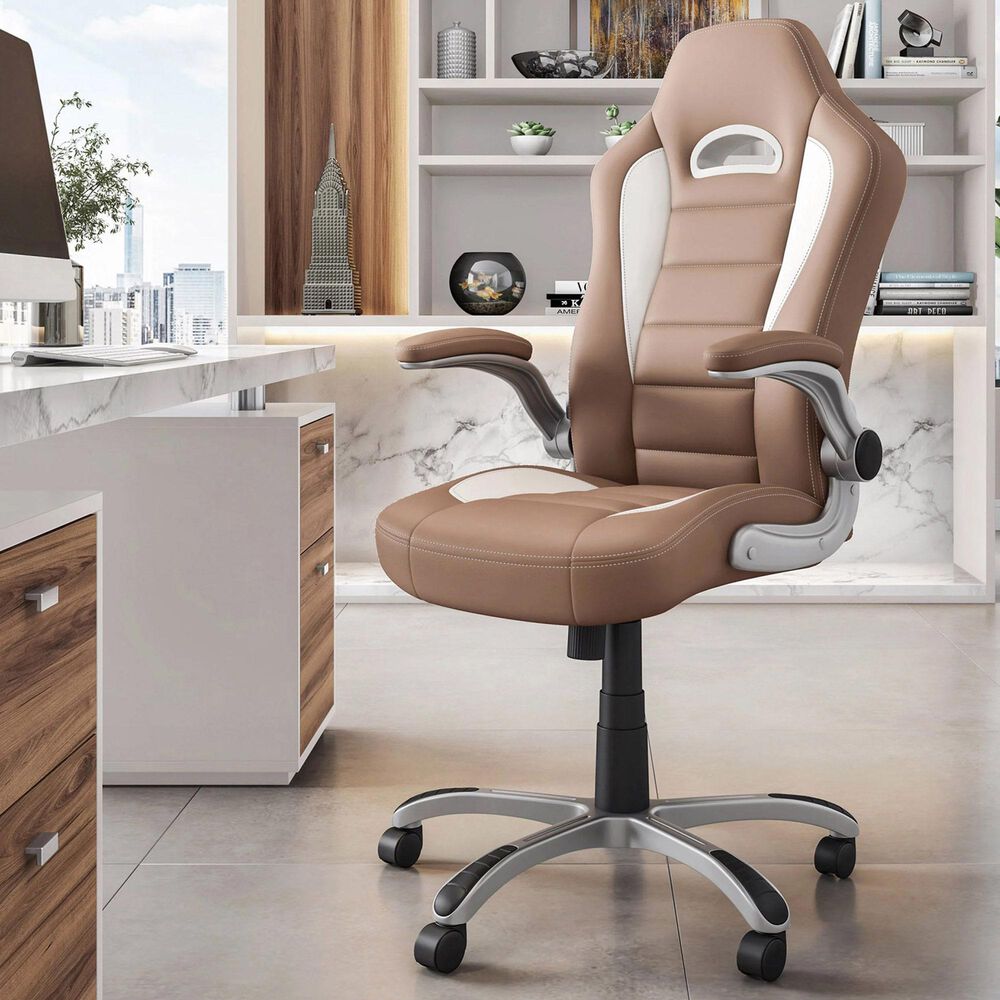 Rta Products Llc High Back Executive Sport Race Office Chair with Flip-Up Arms in Camel, , large