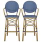 Hearth and Haven Outdoor Wicker Bar Stool with Footrest in Bamboo Print and Navy Blue (Set of 2), , large