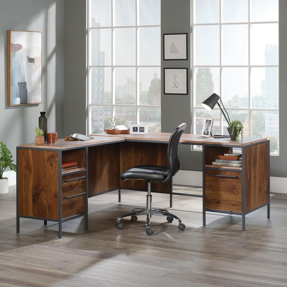 Sauder Nova Loft LShaped Desk in Grand Walnut and Black Shop NFM