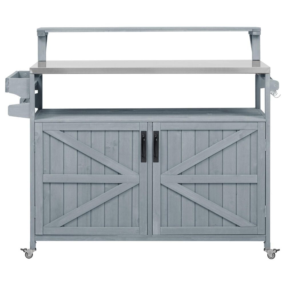 HOMLUX 53" Outdoor Kitchen Island in Grey Blue and Stainless Steel, , large