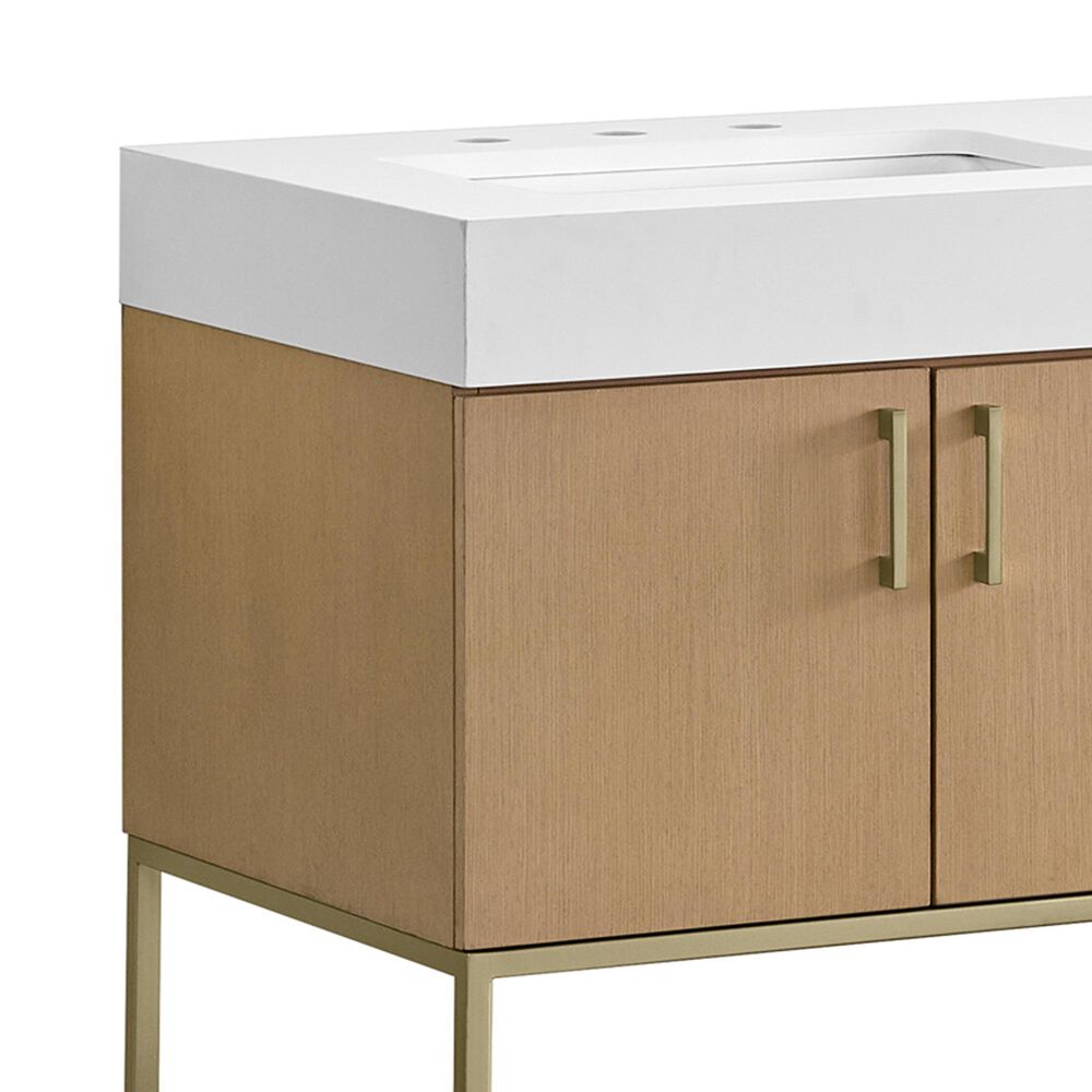 37B Mauri 72" Double Bathroom Vanity with Metal Base in Warm Oak with High-Profile 4" White Composite Stone Top, , large