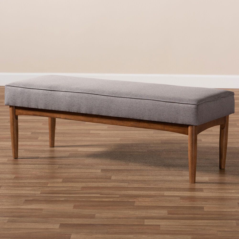 Baxton Studio Arvid Dining Bench with Gray Cushion in Walnut Brown, , large
