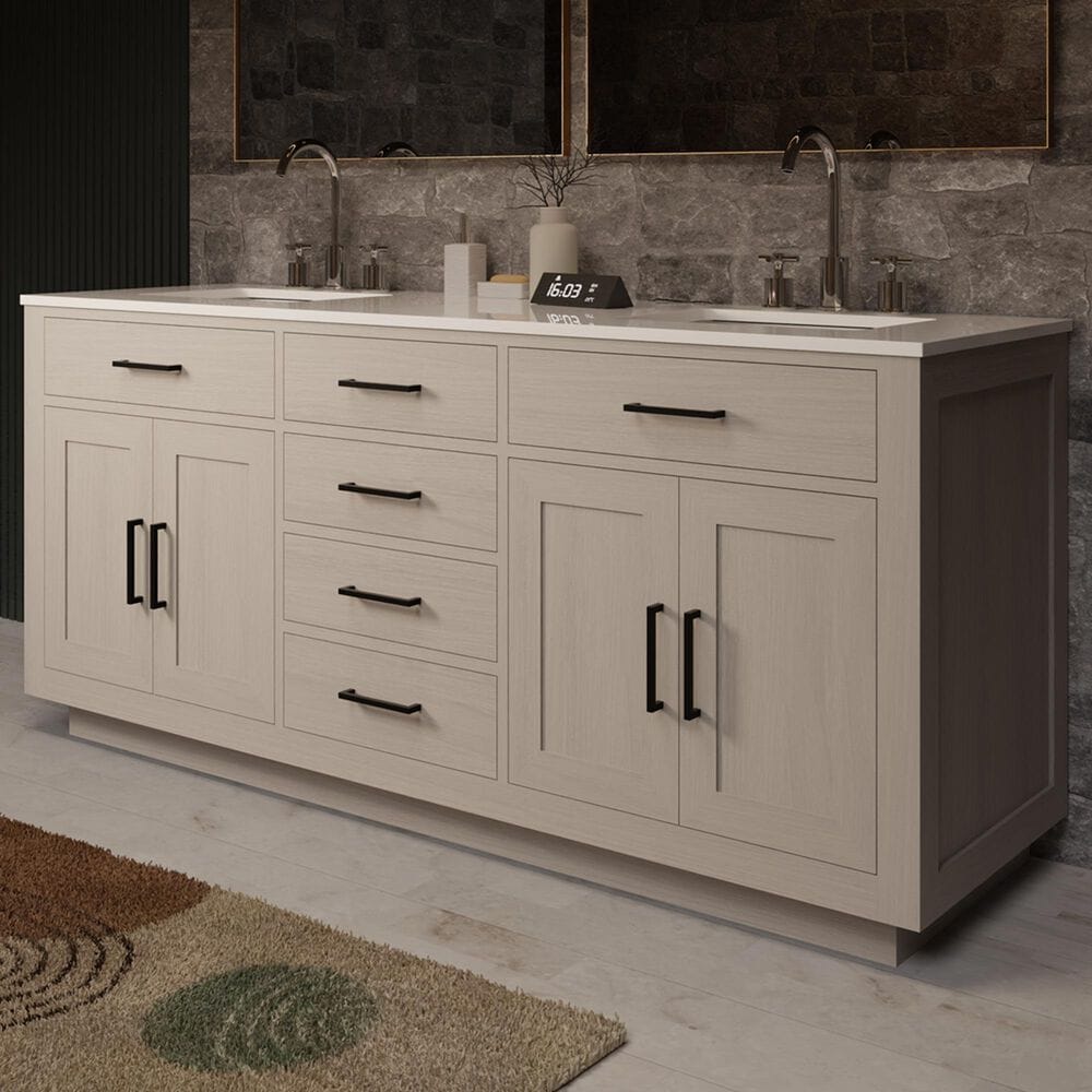 Lexora Home Abbey 72&quot; Double Bathroom Vanity in White Oak with 2 cm White Quartz Top and Rectangular Sinks, , large