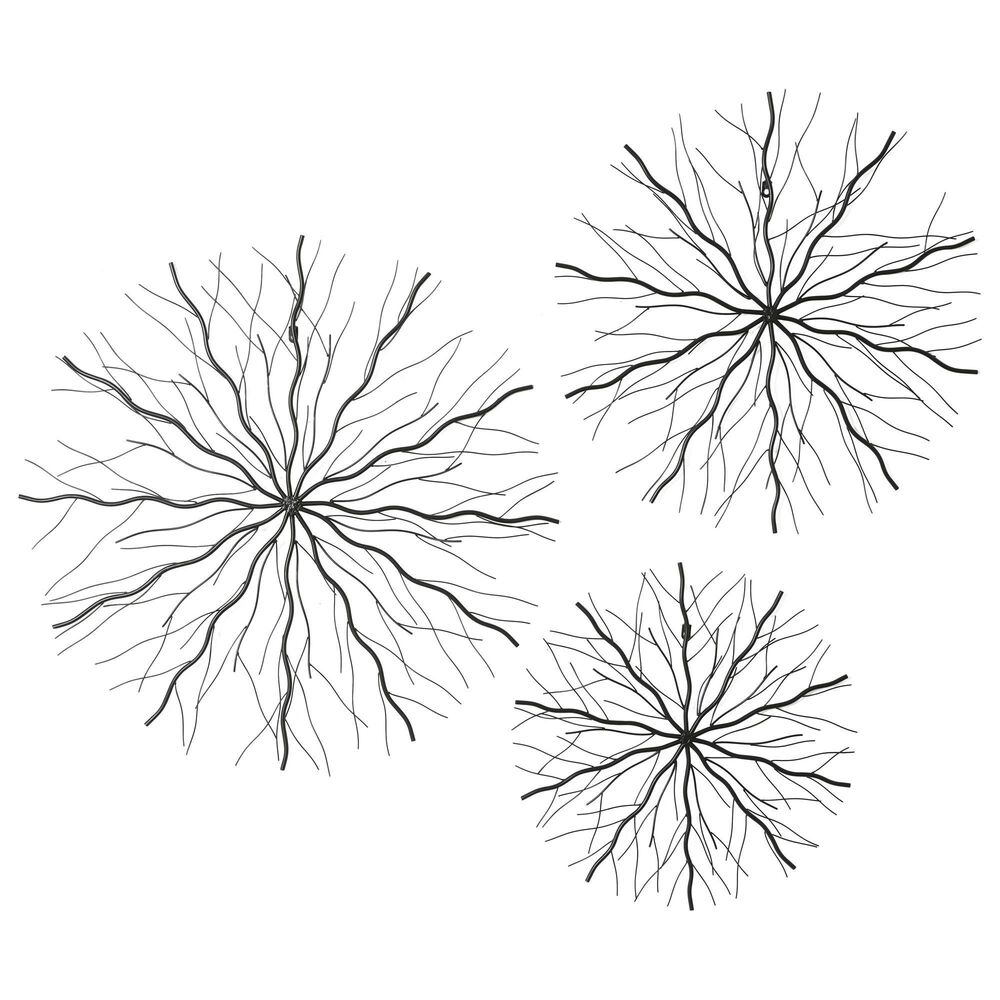 Maple and Jade 24", 30", 37" Starburst Home Wall Decor with Branch Inspired Design in Matte Black (Set of 3), , large