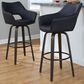 LumiSource Mustang 30" Swivel Bar Stool with Black Faux Leather Upholstery in Glazed Walnut and Black (Set of 2), , large