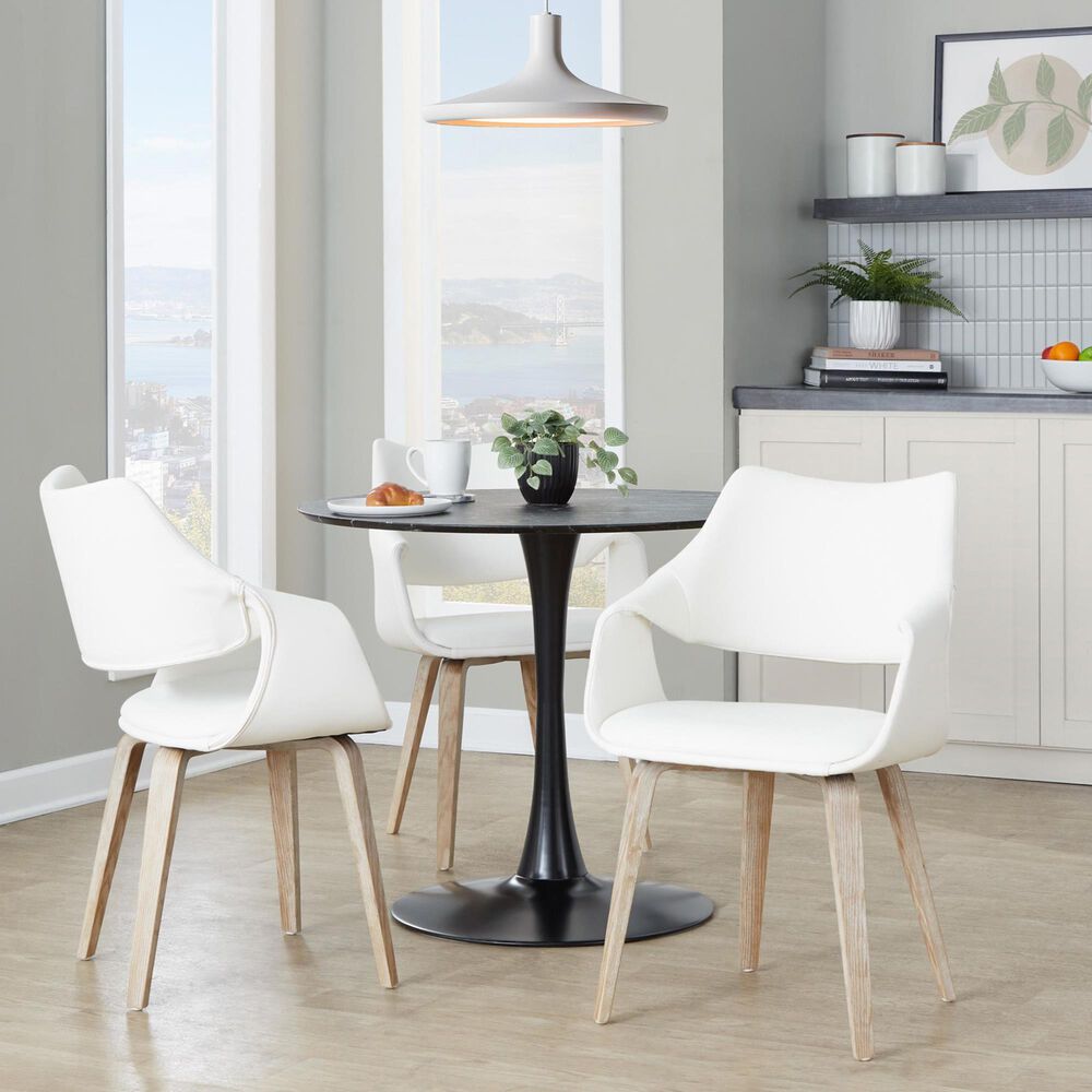 LumiSource Curvo Arm Chair with White Faux Leather Cushion in Whitewashed Wood (Set of 2), , large