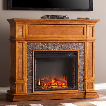 Southern Enterprises Jadian Electric Media Fireplace in Sienna/Faux Black River Stone, , large
