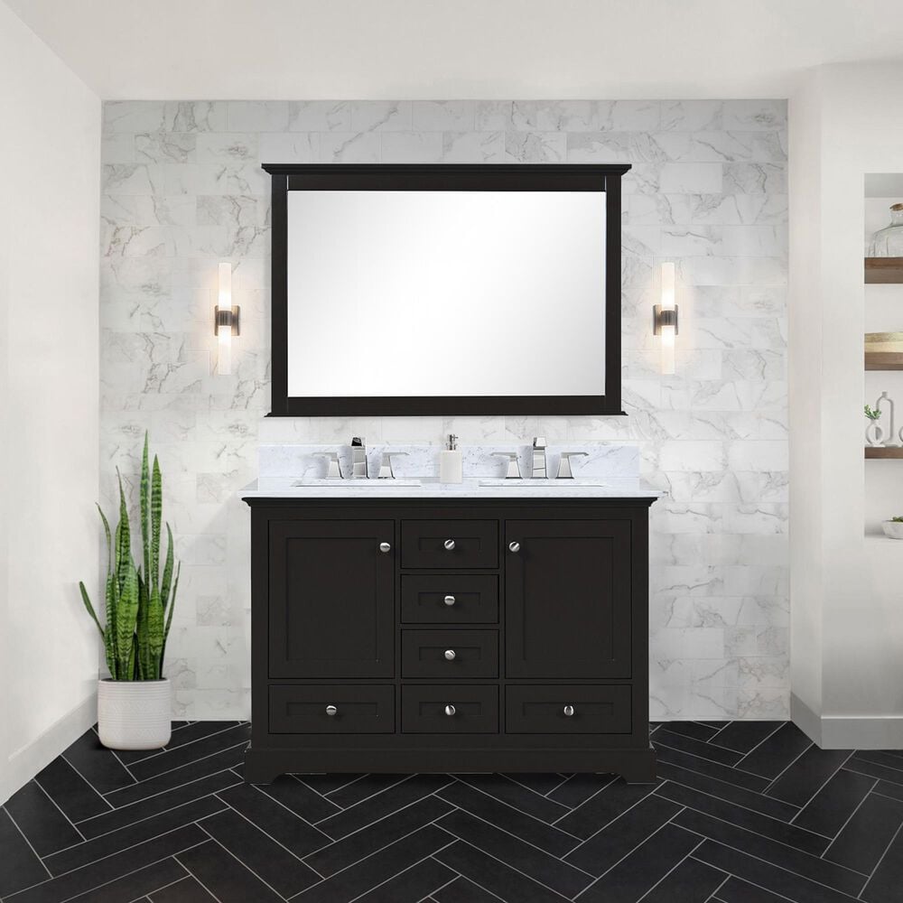 Lexora Home Dukes 48&quot; Double Bathroom Vanity in Espresso with 2 cm White Carrara Marble Top and Rectangular Sinks, , large