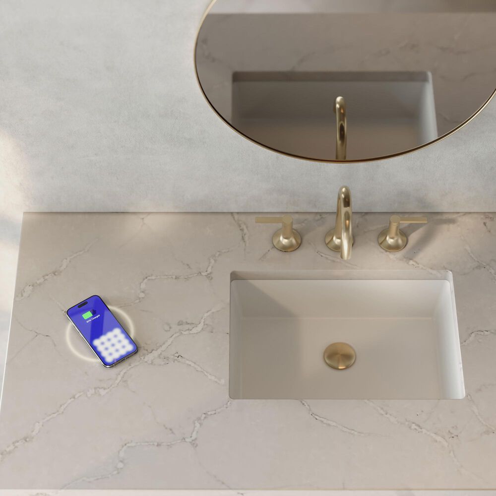 James Martin Marigot 48&quot; Single Bathroom Vanity in Sunwashed Oak with 3 cm Eternal Jasmine Pearl Quartz Top, Rectangular Sink and FreePower Wireless Charger, , large