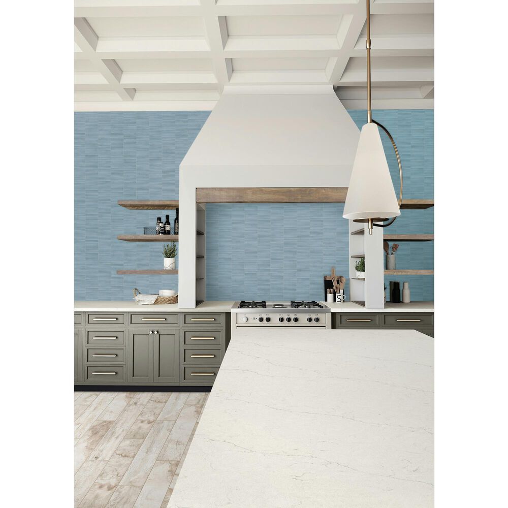 Dal-Tile Artefino Vintage Celestite 2" x 6" Fish Scale on 12" x 13" Porcelain Mosaic Sheet, , large