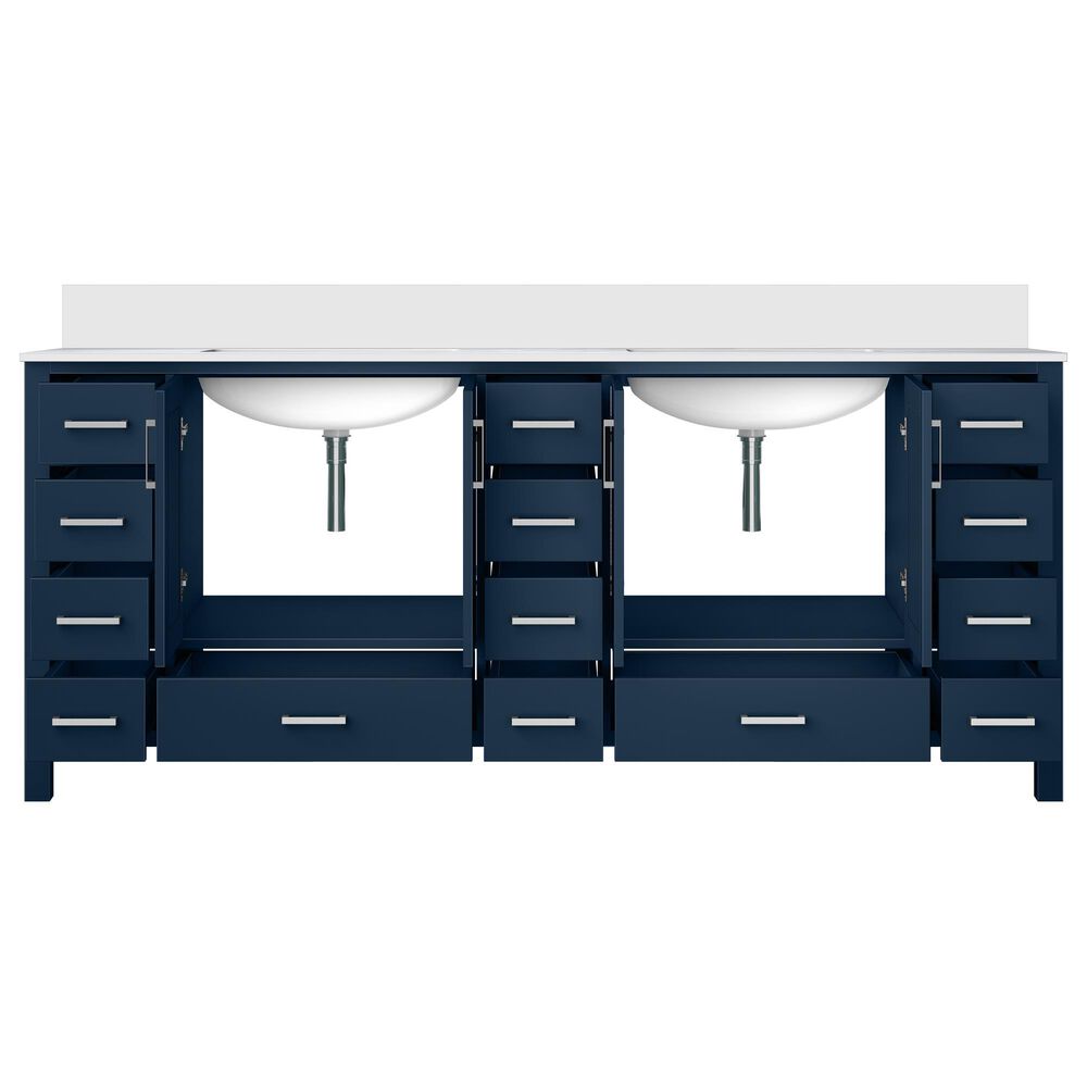 Lexora Home Jacques 84&quot; Double Bathroom Vanity in Navy Blue with 2 cm White Quartz Top and Rectangular Sinks, , large