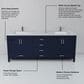 Lexora Home Jacques 72" Double Bathroom Vanity in Navy Blue with 2 cm White Carrara Marble Top and Rectangular Sinks, , large
