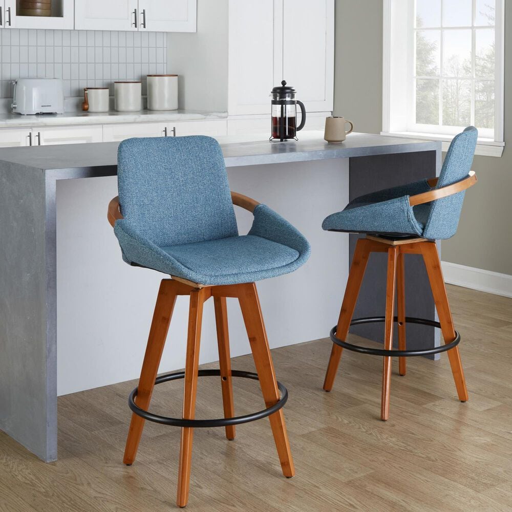 Lumisource Cosmo Swivel Counter Stool with Blue Noise Cushion in Walnut and Black, , large
