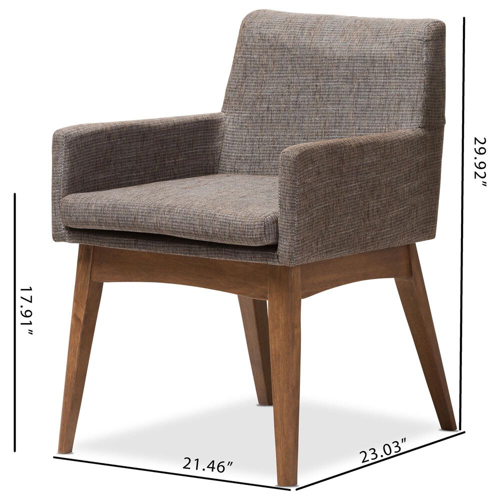 Baxton Studio Nexus Arm Chair with Gravel Cushion in Walnut Brown (Set of 2), , large