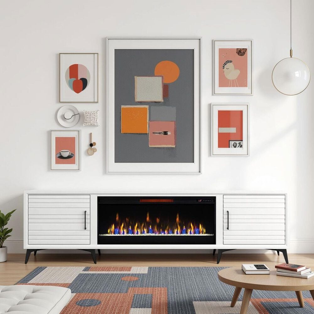 Endress International Malibu 95" Fireplace TV Stand in White, , large