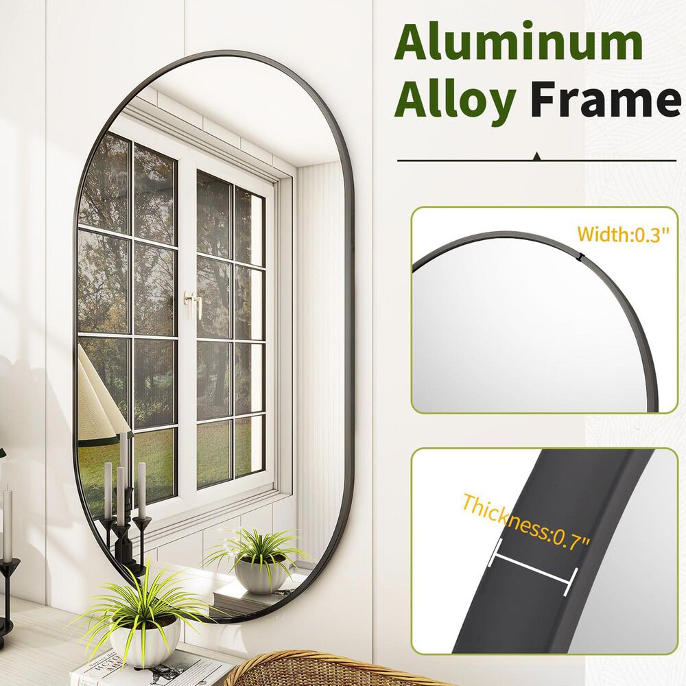 HOMLUX 20" x 36" Oval Wall Mirror in Black, , large