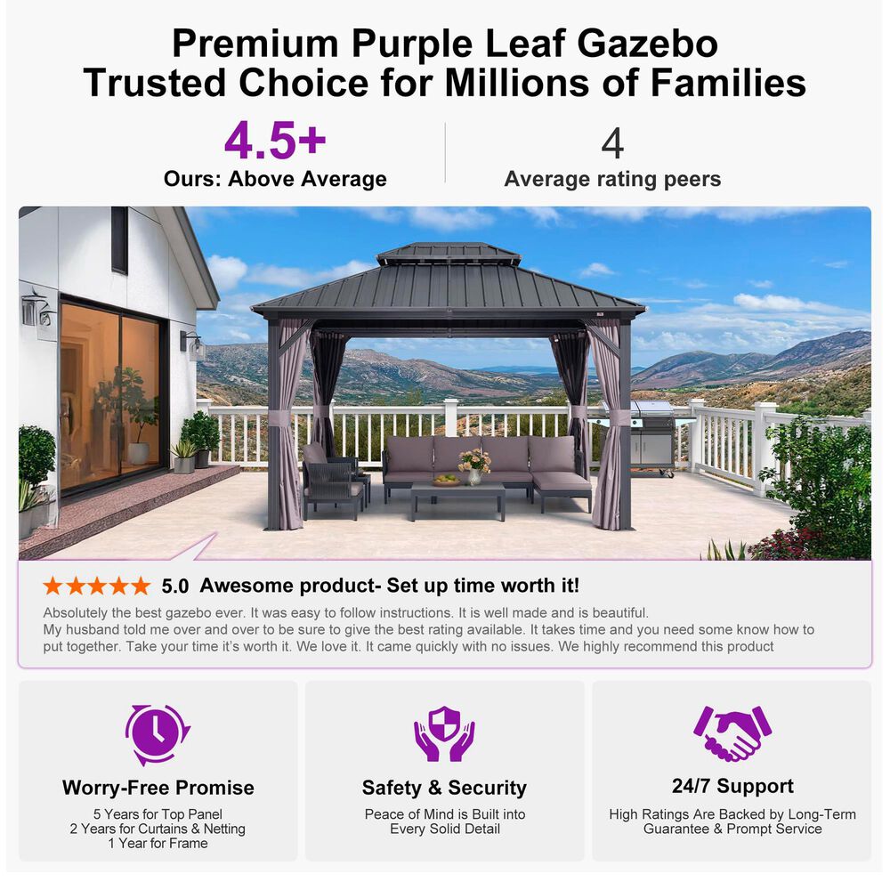 HOMLUX 10' x 12' Outdoor Hardtop Gazebo with Galvanized Steel Roof, Netting, and Curtains Gray, , large