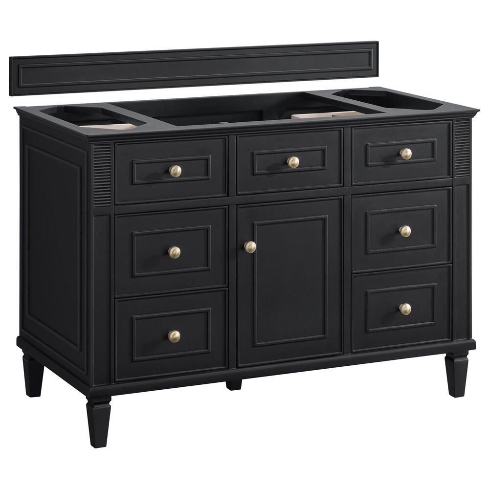 James Martin Vanities Lorelai 48&quot; Single Vanity in Black Onyx with 3 CM Victorian Silver Quartz Top, , large