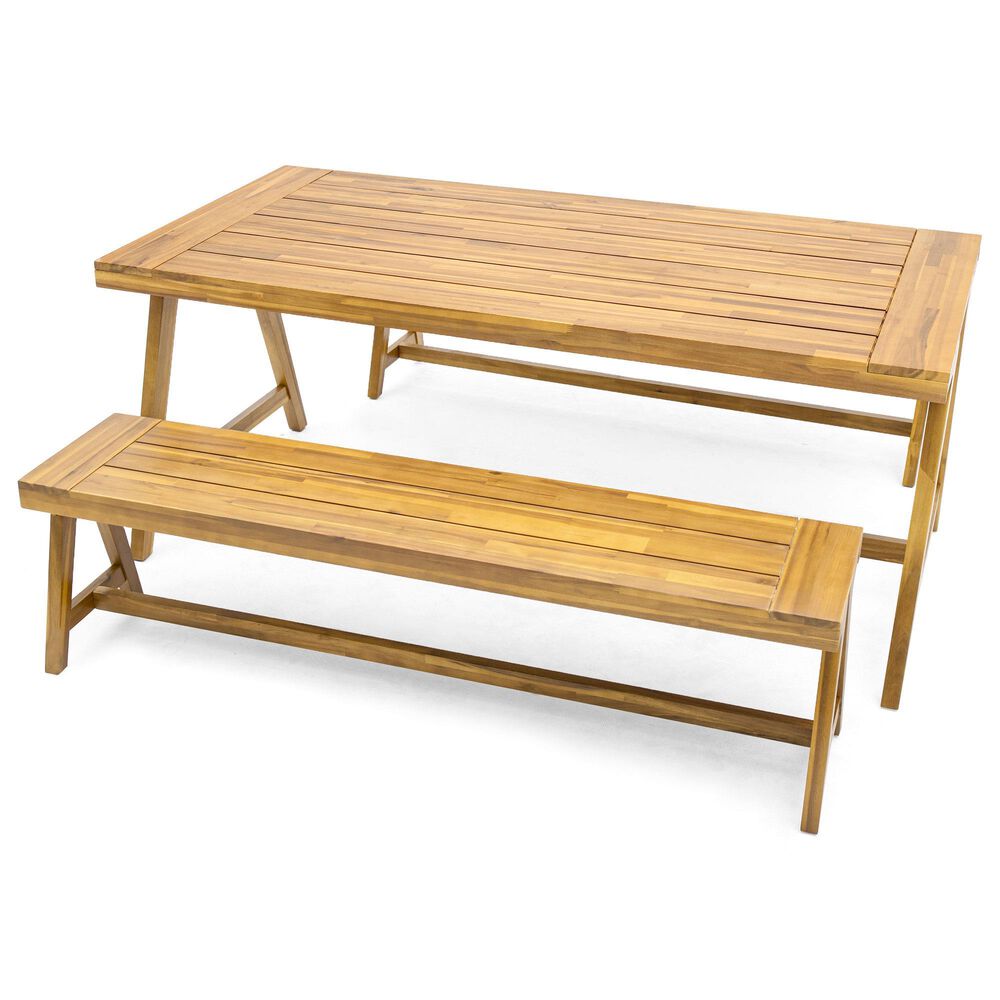 Hearth and Haven 3-Piece Outdoor Picnic Table Set in Teak, , large