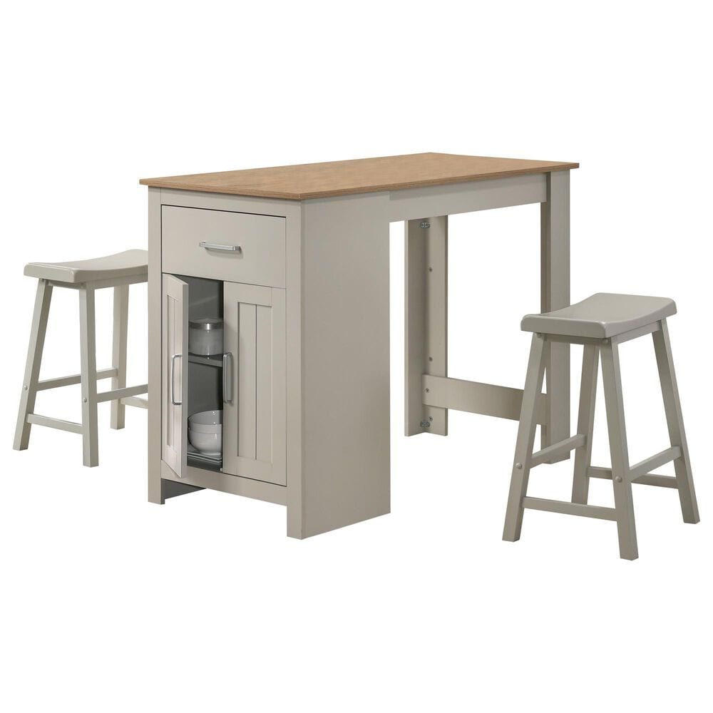 HOMLUX 3-Piece Counter Height Dining Set with Storage and 2-Stool in Light Gray and Oak, , large