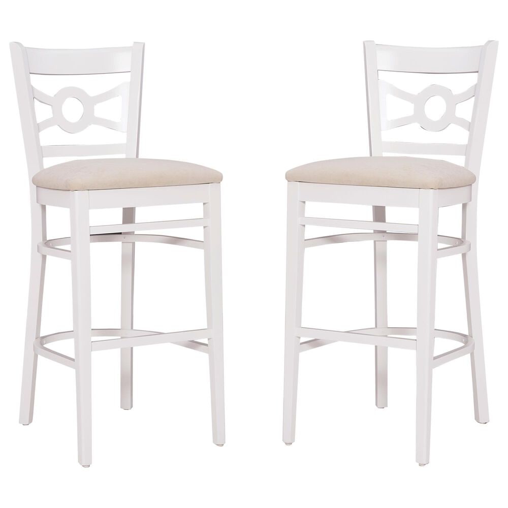 Linon Home Decor Teresa Bar Stool with Gray Cushion in White (Set of 2), , large
