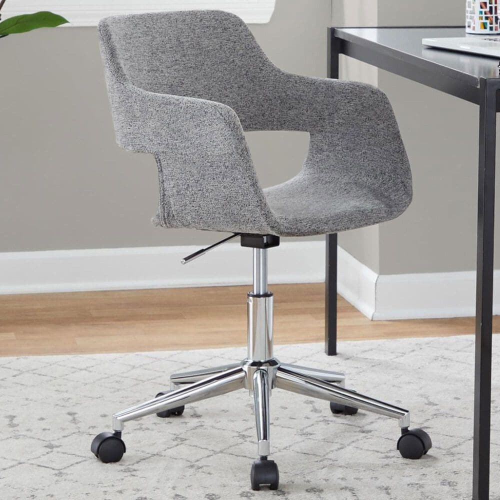 LumiSource Margarite Swivel Task Chair with Grey Fabric Cushion in Chrome, , large