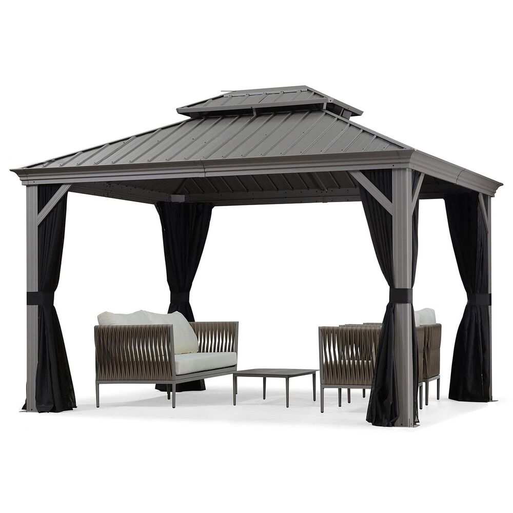 HOMLUX 12-ft x 10-ft Aluminum Gazebo with Double Metal Roof in Light Gray, , large