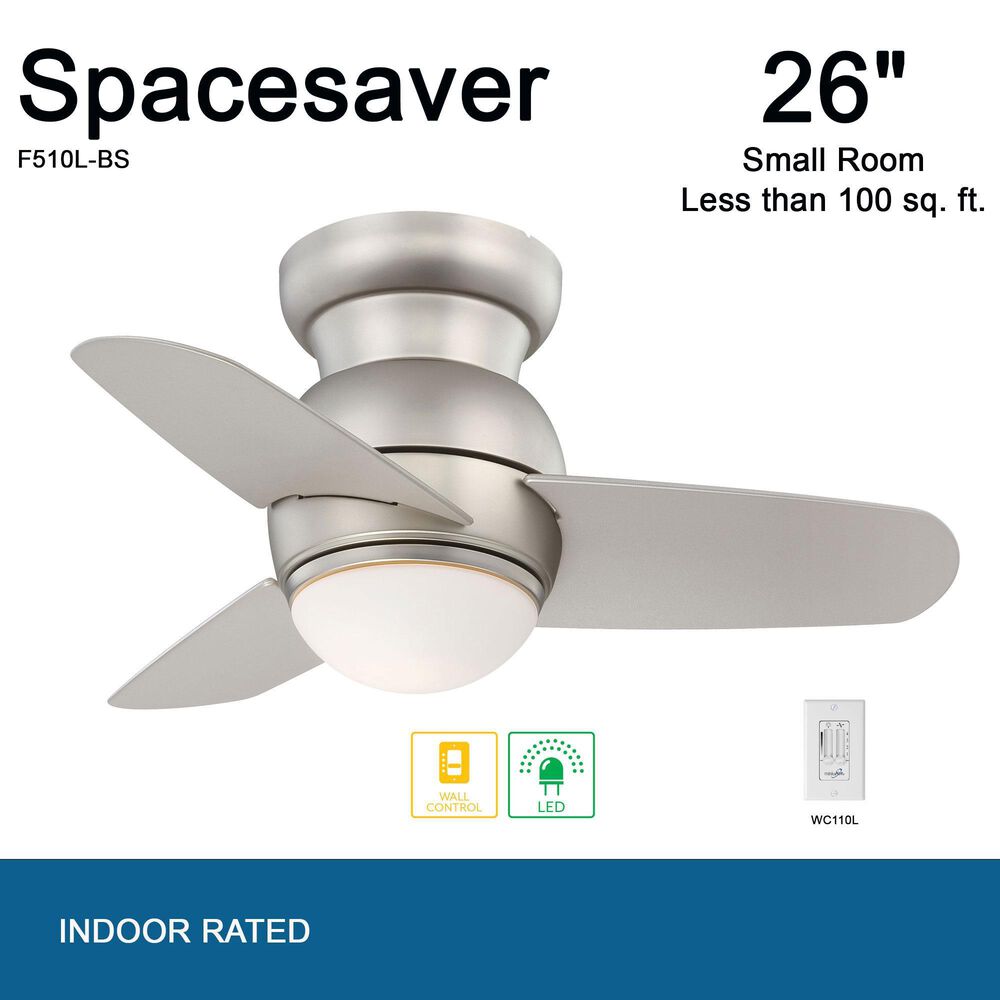 Minka-Aire Spacesaver 26" Ceiling Fan with LED Light in Brushed Steel, , large