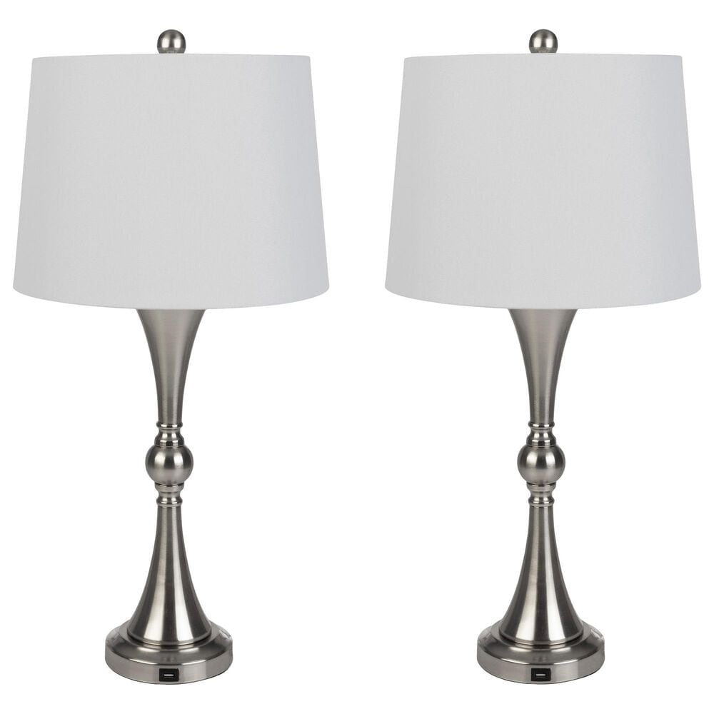 Timberlake 28" Table Lamp with USB Charging Ports and Touch Control in Brushed Silver (Set of 2), , large