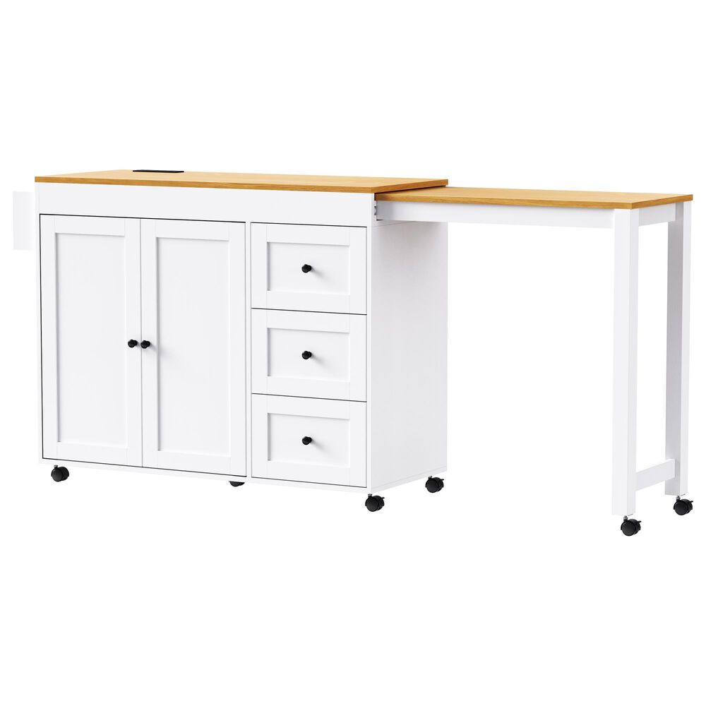 HOMLUX 74.8" Kitchen Island with Extendable Dining Table in White and Natural, , large