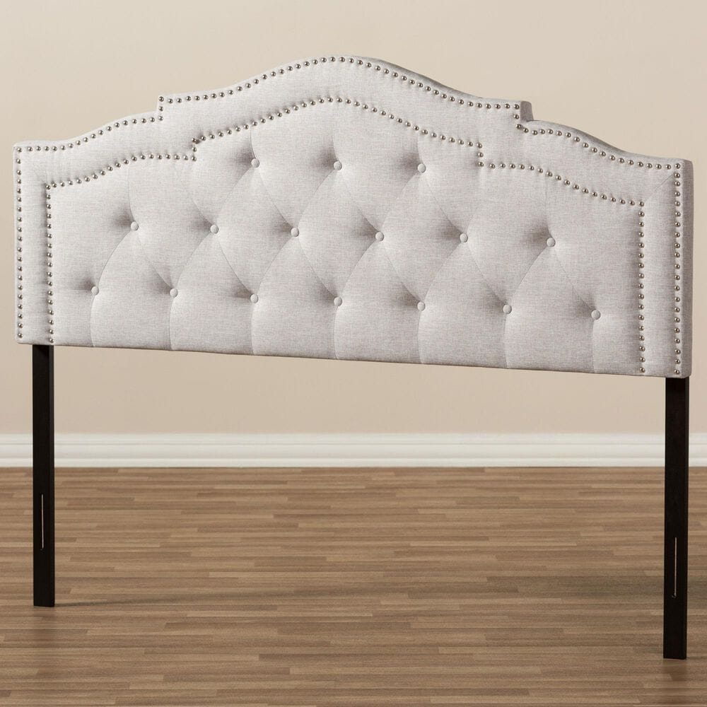 Baxton Studio Edith Queen Upholstered Panel Headboard in Greyish Beige, , large
