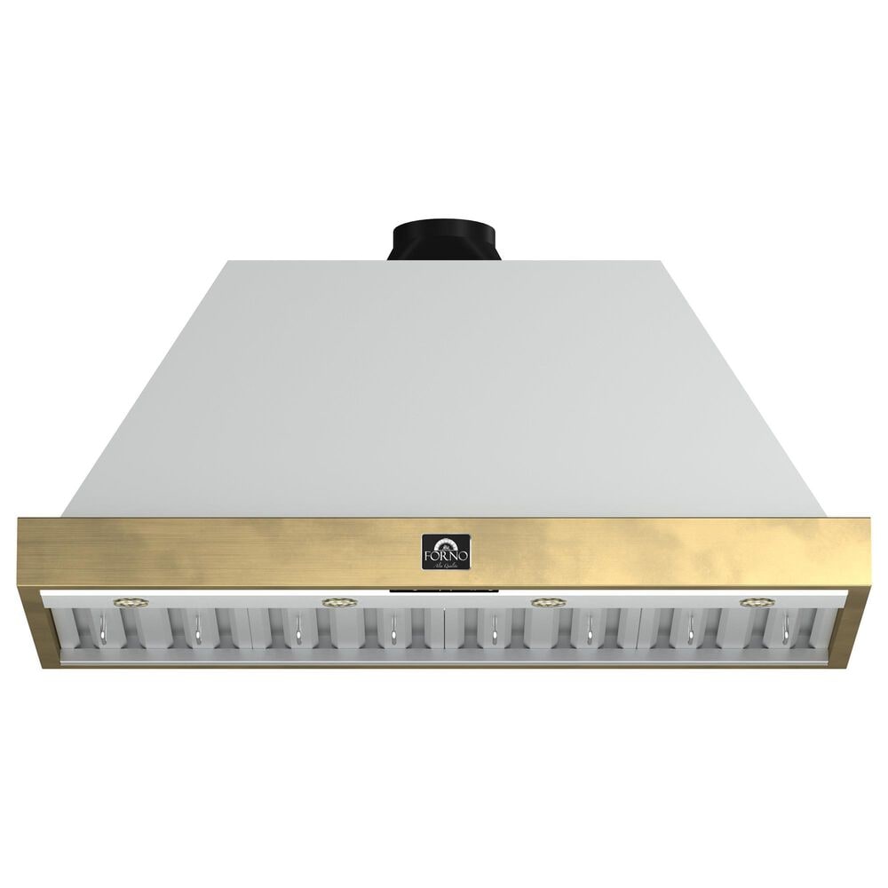 Forno Vittorio 48" Wall Mount Range Hood in White and Antique Brass, , large