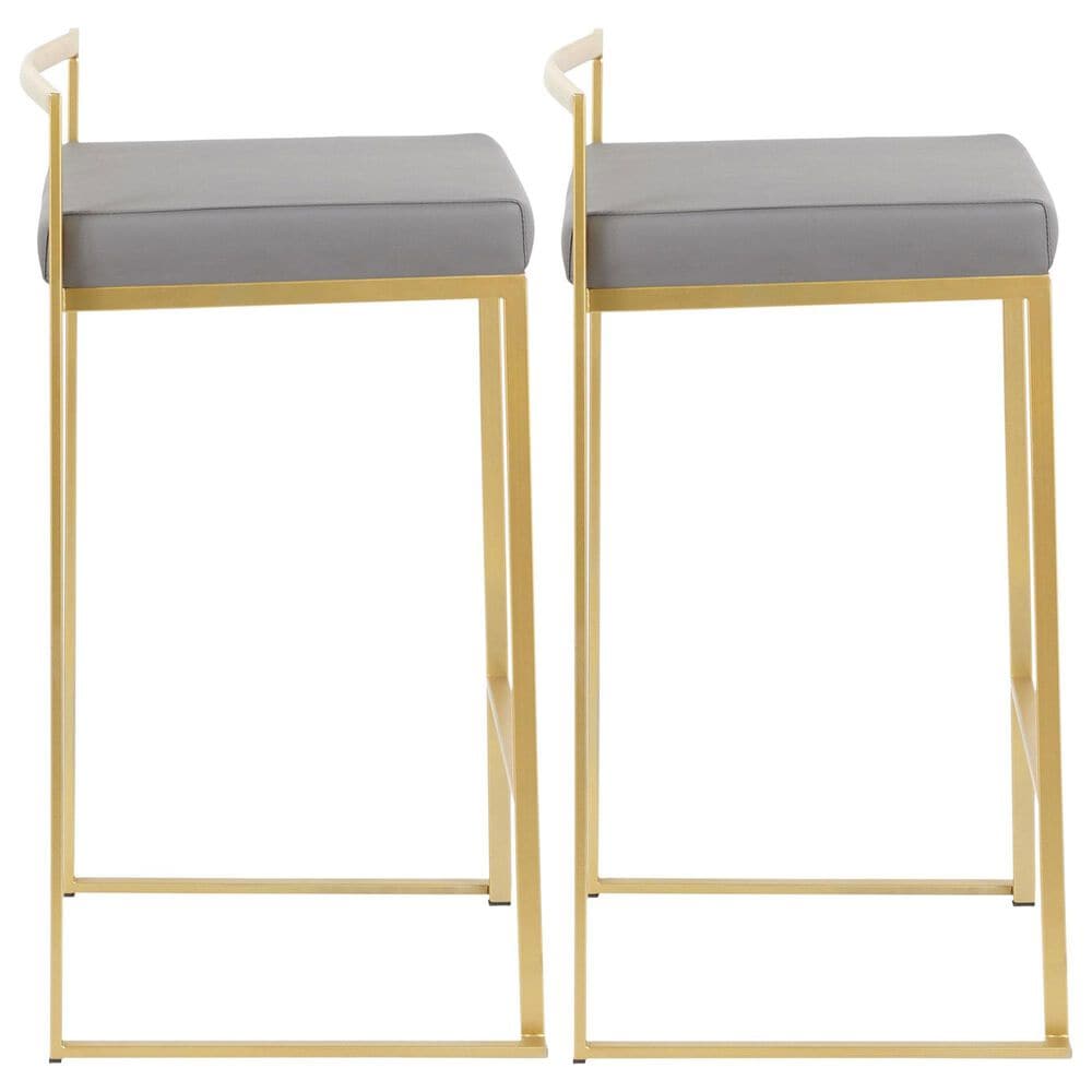 Lumisource Fuji Stackable Counter Stool with Grey Faux Leather Cushion in Gold &#40;Set of 2&#41;, , large