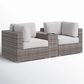 Hearth and Haven Outdoor Wicker Loveseat with Cushions and Built-in Cup Table in Gray, , large