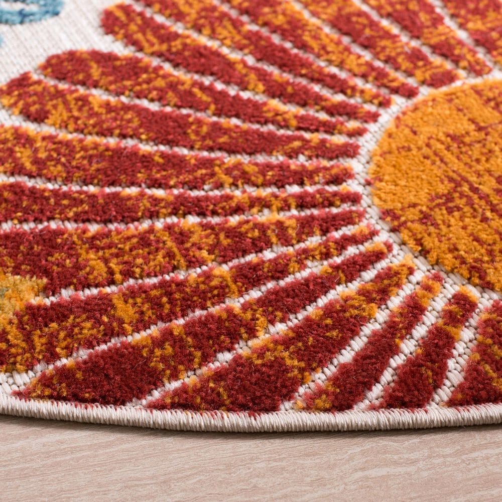 Safavieh Cabana CBN832A 5&#39;3&quot; Round Creme and Red Indoor/Outdoor Area Performance Rug, , large