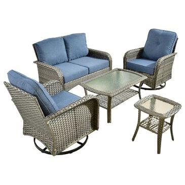 HOMLUX 5-Piece Patio Conversation Set in Denim Blue, , large
