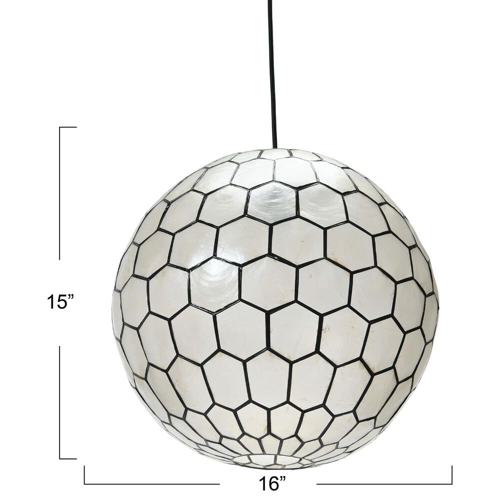 Creative Coop Simone 16" Pendant with Pearly White Shade in Black, , large